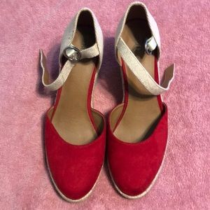 Red wedge suede shoes size 9 worn once
